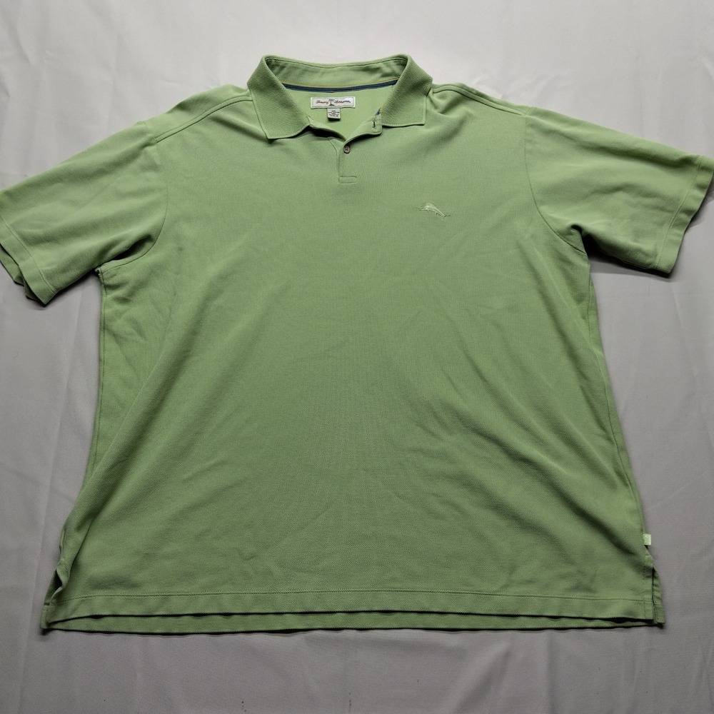 Tommy Bahama Mens XXL Green Pique Knit Short Sleeve Marlin Logo Polo Shirt
